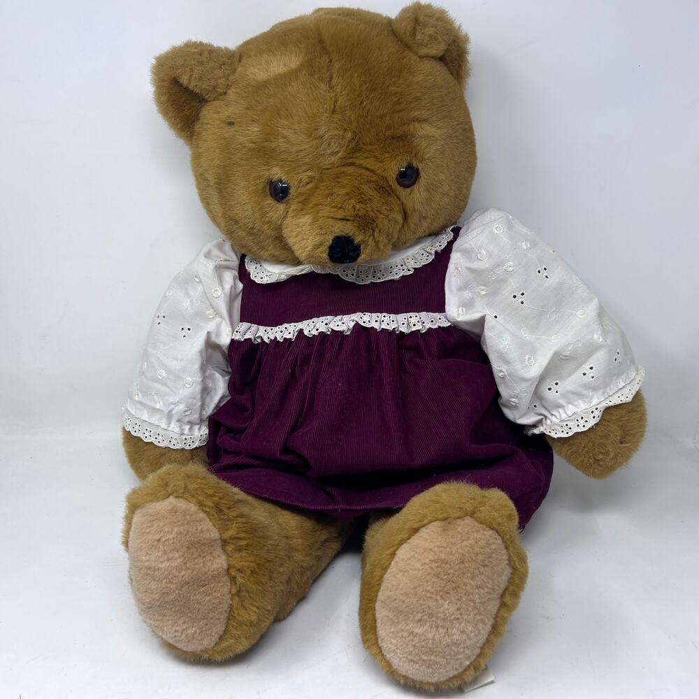 Folktails Folkmanis Molly Vintage Bear Plush Puppet 22" Brown Teddy in dress